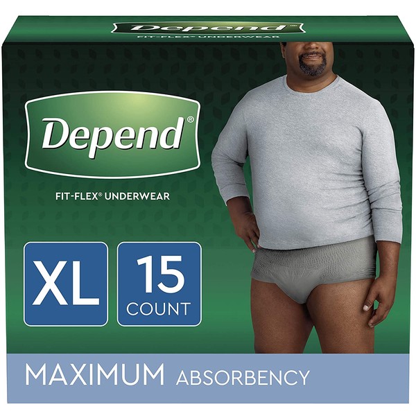 Depend FIT-FLEX Incontinence Underwear for Men, Maximum Absorbency, Disposable, Extra-Large, Grey, 15 Count