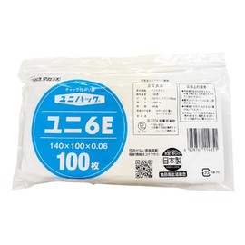 Seisan Nipponsha Uni-Pack Ziplock Polyethylene Bag, Clear, Zipper Bottom 140 x Bag Width 100 x Thickness 0.06 mm, 100 Sheets, 6E