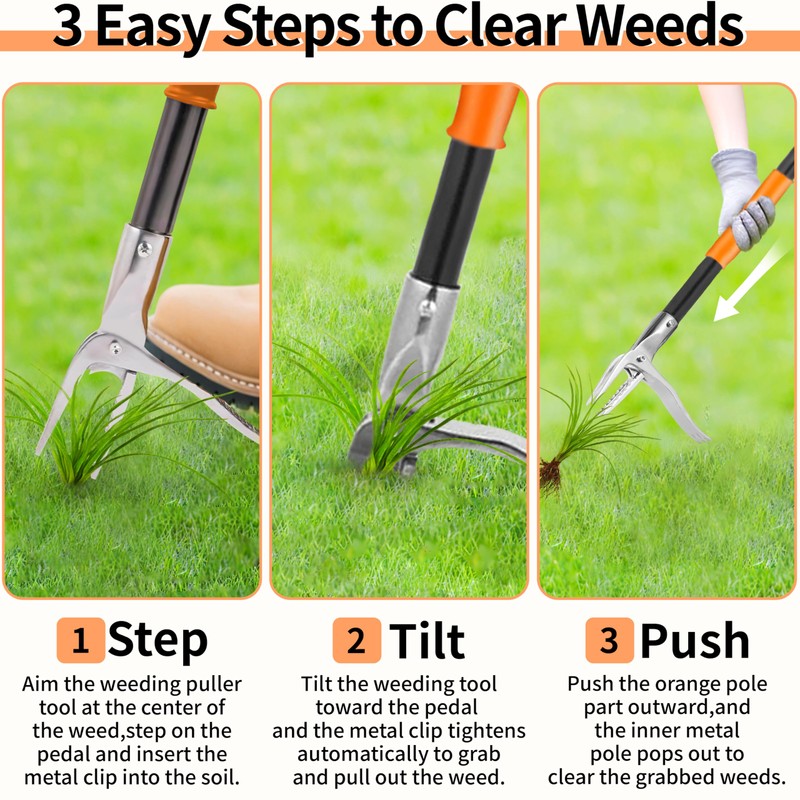 50” Weed Puller Tool, Heavy-Duty Weeder Tool with Long Handle,