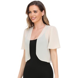 Women Shrug Soft Chiffon Open Front Sheer Short Sleeve Cardigans for Evening Dress(Champagne,XL)