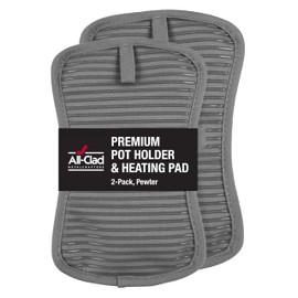 All-Clad Premium Pot Holder & Heating Pad, (2-Pack) Heat Resistant to 500 Degrees, 100% Cotton 10"x6.25" for Kitchen and Barbeque, Pewter