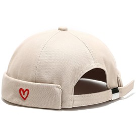 XYIYI Heart Beige Mens Docker Cap Brimless Hats Skullcap Worker Sailor Cap Rolled Cuff Retro Beanie Hat