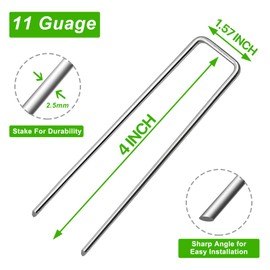 Zevlux Landscape Staples 4 Inch 90pcs Garden Staples 11 Gauge Galvanized Stakes, Heavy Duty Sod Pins for Fences, Lawns, Weed Barriers, and Landscape Fabrics, Netting (90pcs)