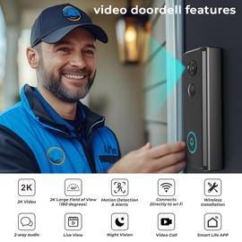 XNH Video Doorbell, Bell with Camera Wireless, IP65 Waterproof, 180° Ultra Wide Angle, Two-Way Audio, Motion Detection, HD Video, App Notifications
