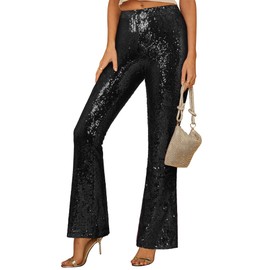 GRAPENT Festival Outfits for Women Womens Pants Trendy Sequin Pants Women Winter Disco Party Outfit Womens Sequin New Years Eve Party Outfits Black Size X-Large 16 to 18