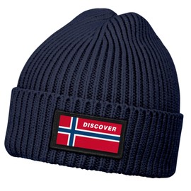 Neverless® Men's Beanie Winter Hat with Patch Norway Flag Print Knitted Hat Men Rib Knit, Discover navy