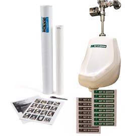 JaniWrap | Out of Order Urinal & Toilet Covers with "Not in Service" Labels | 32 Applications | Self Adhesive | Easy Application | Green & Grey Labels - Not in Service