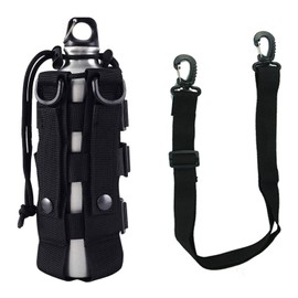 QEEYON Tactical Water Bottle Pouch, Military Water Bottle Holder Carrier Nylon Molle Pouch With Strap, Waterproof Kettle Bag Holder Adjustable Webbing Kettle Carrier Holder for Hiking Cycling Camping