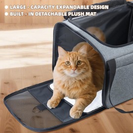 AIWIKIDE Lightweight Waterproof Cat Carrier - Foldable Design w/Full Cover for Security, Includes Collapsible Bowl, Grey