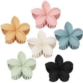 Sisiaipu Colorful Flower Hair Claw Clips - 6 Pcs Large Plumeria Clips for Thick and Thin Hair, Beach Accessories for Women and Girls