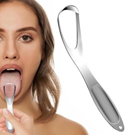 Rabrapador de lengua, raspador de lengua de metal,Herramienta ergonómica de higiene | Forma de la forma del ventilador de lengua con manija ergonómico ancho para uso diario de baño