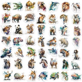50PCS Watercolor Animal Stickers,Animal Stickers,Teens Boys and Girls Sticker Pack Vinyl Skateboard Guitar Door Laptop Luggage Car Bike Water Bottle Birthday Party Supplies Stickers