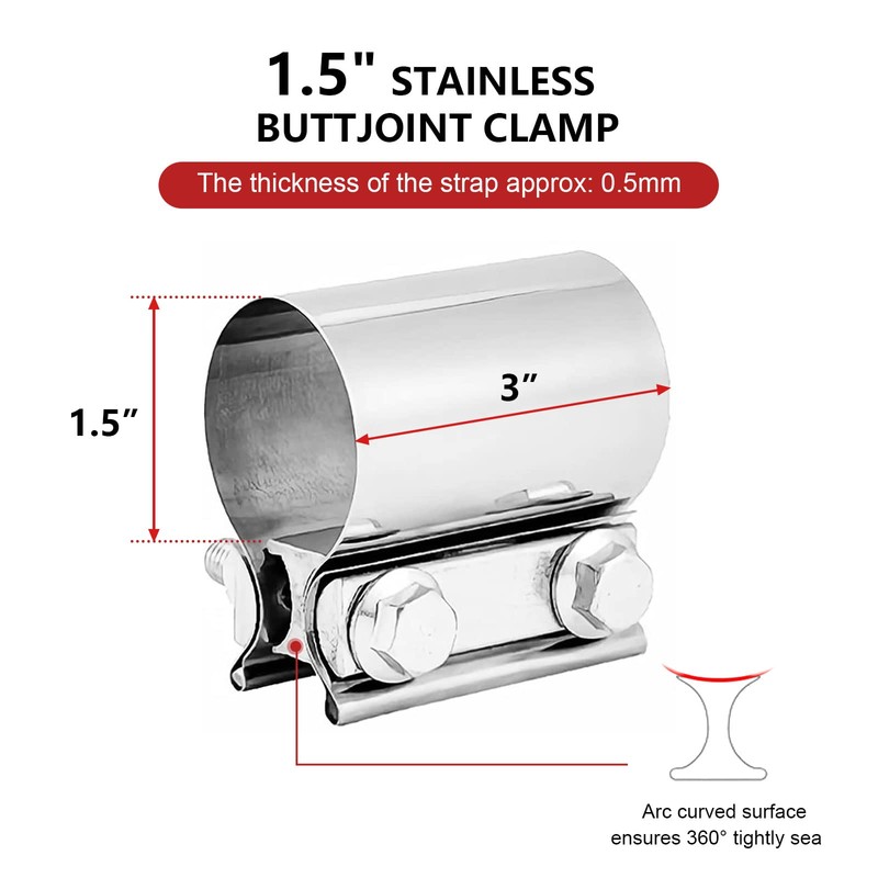 ELSHINE 1.5 Inch Exhaust Clamp1.5 Butt Joint Band Clamp Exhaust