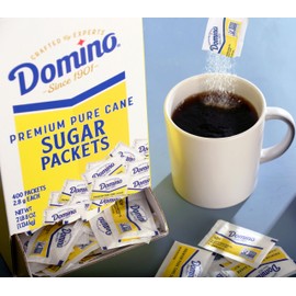 Domino Premium Pure Cane Sugar, 0.10 Ounce (2.8 Gram) NON-GMO Packets, Pack of 400 in Dispenser Box