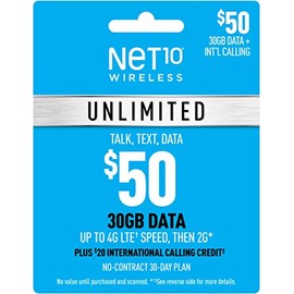 Net10 Wirelss $50 Unlimited 10GB Plan Refill Card (Mail Delivery)