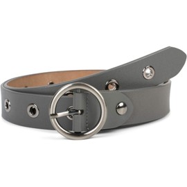 styleBREAKER 03010103 Women's Leather Belt with Rivets and Shiny Surface, Real Leather, Can Be Shortened, gray