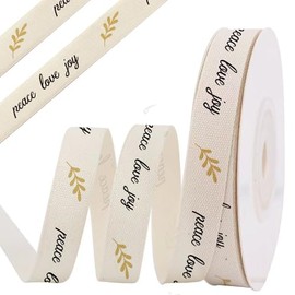 Peace Love Cotton Ribbon, 10 Yards Cream White Ivory Religion Cotton Ribbons Soft Natural Easter Tape Roll Fabric Ribbon for Home Décor Gift Wrapping DIY Crafts Birthday Wedding