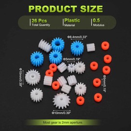 MECCANIXITY Plastic Spindle Gear Set Small Motor Gears Kit Module 0.5 Outer Diameter 5mm/7mm/8.4mm/10mm for DC Motor DIY Accessories Model Toys RC Car Robot Pack of 26
