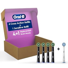 Oral-B CrossAction Electric Toothbrush Replacement Brush Heads, White, 4 Count + 1 Sensitive White