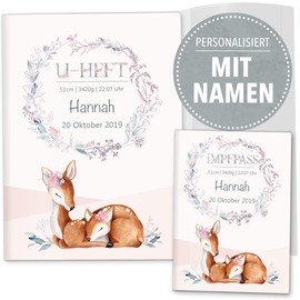 Booklet cover set for medical examination record and vaccination certificate, roe deer design, great gift idea (customisable)