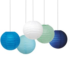 Blue Paper Lanterns Party Decorations 8 Inch for Birthday Party Baby Shower Graduation Boho Classroom decor(Set of 5, Boy Collection)