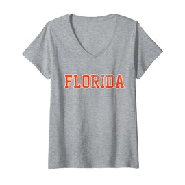 Womens Vintage Florida Men Florida Women Retro Orange Blue V-Neck T-Shirt