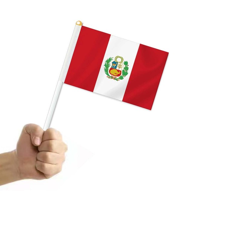 10 PCS Peru Handheld Small Flag, Peruvians Hand held Mini