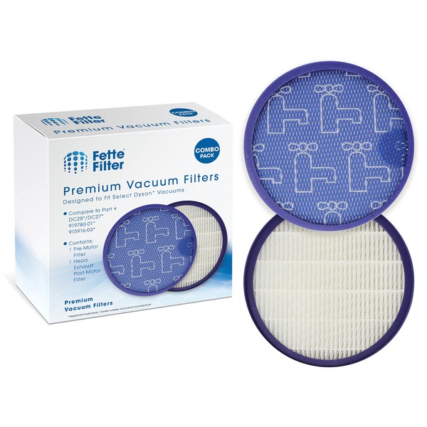 Fette Filter - Premium Replacement Vacuum Cleaner Pre & Post Motor HEPA Filters Compatible with Dyson DC-27 Animal DC27 HSN DC27 Mail Order Dyson DC28 Animal DC28 Models Part # 915916-03 & 919780-01