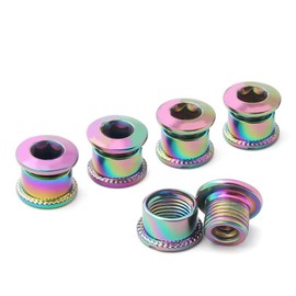 morytrade Chainring Bolts Steel 5 Pcs Front Gear Fixing Bolts Nuts Front Single Bicycle (Pack of 5 Titanium Color, for Single)