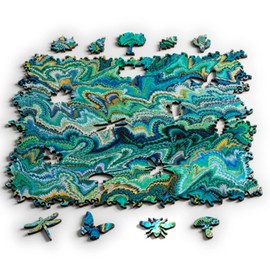 Marbling Infinity Puzzle - 363 Pieces - No Fixed Shape - Endlessly Reconfigurable - 12 x 10.5 in - Large - Blue Green