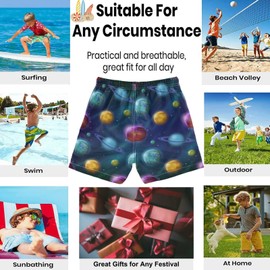 visesunny Fantastic Colorful Planet and Moon Swim Trunks Boys Toddler Bathing Suits for Kids Swimwear Baby Boy Swimsuit Boys Swim Shorts