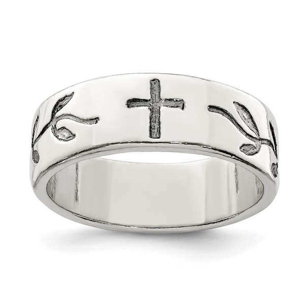 925 Sterling Silver Holy Cross Wedding Band Ring Christian Religious