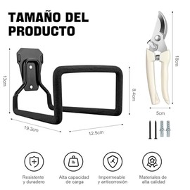 Porta Manguera, Soporte de Manguera de Jardín de Metal, para organizar cables y herramientas en patios y cocheras, Viene con un par de tijeras de podar (Portamangueras con tijeras de podar)