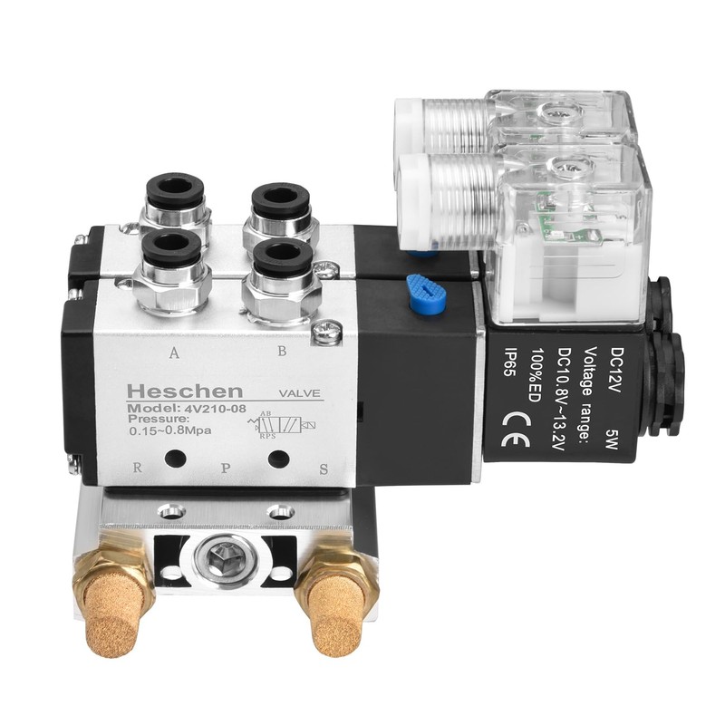 Heschen Pneumatic Solenoid Valve 4V210-08 PT1/4 12V DC 5-Way 2