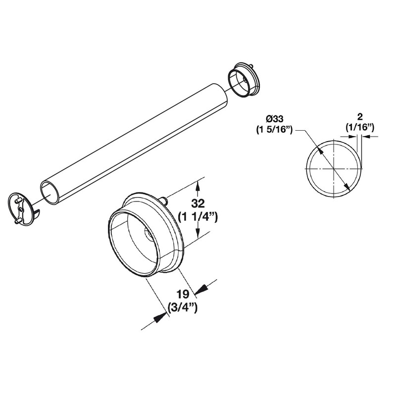 TAG Hardware Premium 1 5/16 Inch Diameter Round Wardrobe Tube
