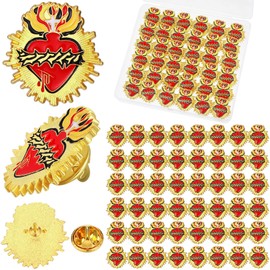 Juexica 50 Pcs Religious Sacred Heart of Jesus Pins Bulk Christian Favors Cross Enamel Lapel Brooch Red Heart Pins for Clergy Appreciation Gift Church Funeral Sunday School(Sacred)