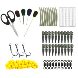 Carp Fishing Tackle Gift Set, 3 Ronnie Rigs, Grip Bait Tools, PVA, Baiting Needle,Drill, 1 x Scissors, 1 x Bait Stops, 20 x Lead Clips, 10 x Pop Up Sweetcorn, 10 x Anti Tangle, 10 x Korda Swivels