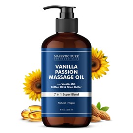 MAJESTIC PURE Vanilla Passion Massage Oil for Massage Therapy - Refreshing, and Relaxing - Natural Oils with Vanilla Oil, Coffee Oil & Shea Butter - for All Skin Types - Men and Women - 8 fl oz