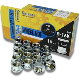 SHINSEI Wheel Nuts, Through-Hole M12 P1.25 17mm, Pack of 16 for Suzuki Subaru R-16K
