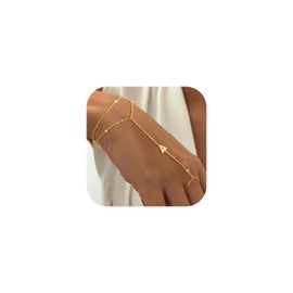 TINGN Armband Damen Gold, Handkette 14K Vergoldet Ring Armband mit Buchstaben A Fingerring Frauen Gold Buchstaben Handkette Damen Handschmuck Personalisiertes Geschenke für Frauen Teenager Mädchen