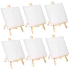 Tosnail 6 Packs 8" x 10" Canvas and Easel Set, Art Easel Stand with Canvas Set Tabletop Wooden Display Stand and Canvas Panels for Artist, Students, Adults, Kids Painting