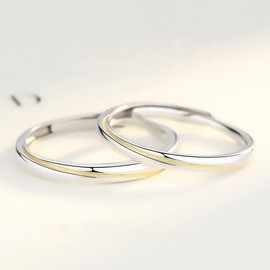 Nicoiro NSPR141 Pair Ring, Gold Line, Thin S925, Matching Couple, Metal