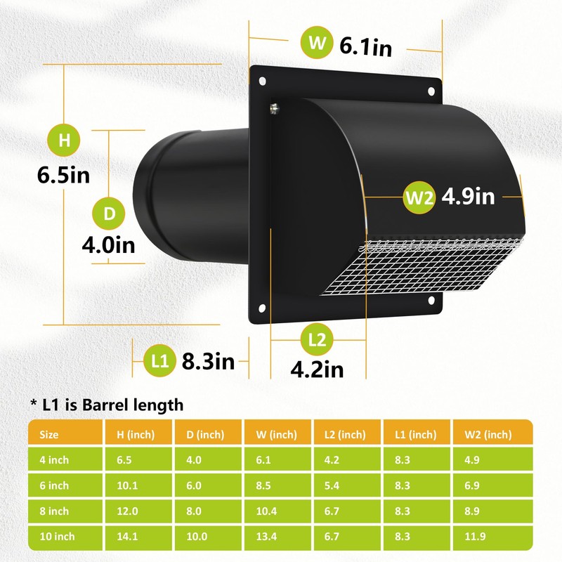 4 Inch Steel Hooded Wall Vent with Screen,Arc-Shaped Wall Vent