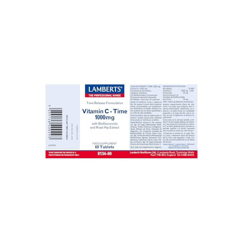Lamberts Vitamin C 1000mg Time Release Tablets – with Bioflavonoids