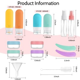 HEVIBK Pack of 17 Portable Travel Containers for Shampoo Lotion Leak-Proof Travel Bottles for Filling Hand Luggage Liquids (Colour)