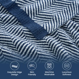 Herringbone Throw Blanket for Couch, Reversible Super Soft Warm Chervon Blankets, Cozy Knit Fuzzy Plush Lightweight Stripe Throws for Sofa, Bed, Camping, Navy, 50x60 inches