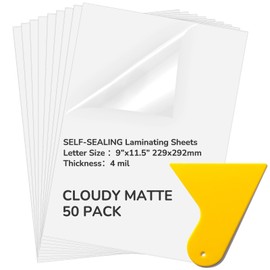 Kosiz 50 Pack Matte Self Adhesive Laminating Sheets, 9 x 11.5 Inches, 4 Mil Thick for Letter Size 8.5 x 11 Matte Finish Self Lamination Sealing Sheets, No Heat Laminating Sheet, with Scraper
