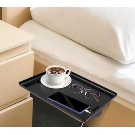 Sutowe Bedside Shelf for Bed, Detachable Bed Shelf Clip On Nightstand Tray College Dorm Room Table Caddy with Cord Holder for Top Bunk Organizer Bedroom Nightstand 32x23.3x5.3cm(black)