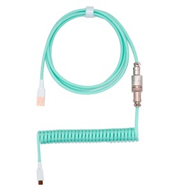 Kraken Mint Cyan Coiled Keyboard Cable - Artisan Mint Coiled USB C Cable with Aviator Connector for Mechanical Gaming Keyboards (Mint)