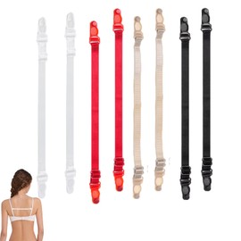 ArrErr 8 Pack Bra Strap Holders Clip Attachment Non Slipping No Falling Off Elastic Connector Keeper Belt with Adjustable Buckle for Bra Shoulders Straps Wearing Garters White Red Black Flesh